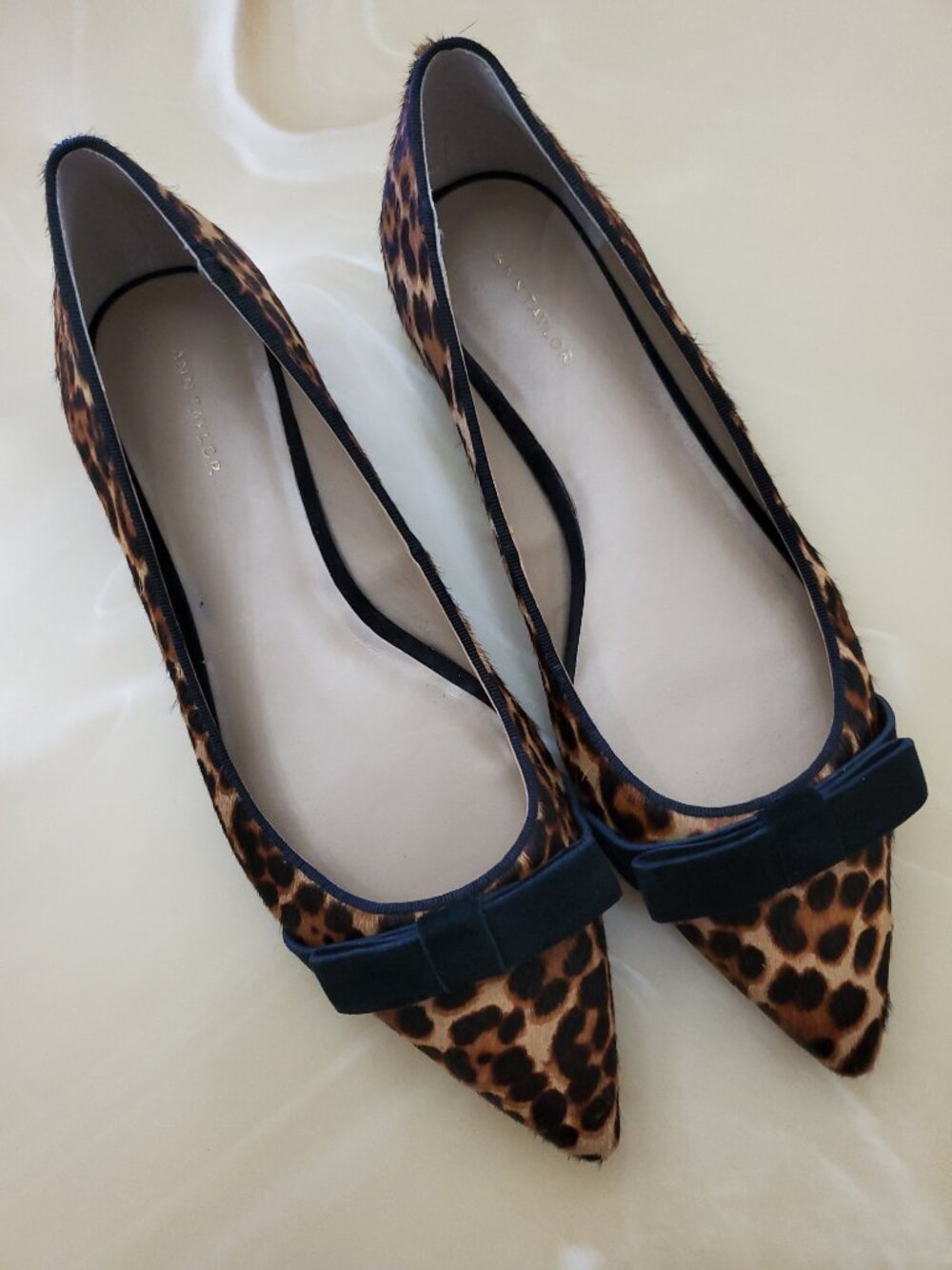 Ann Taylor Patricia Cheetah Print Haircalf Pointed Toe Flats with Bow Size 7.5